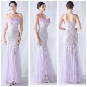 Purple,  Geometric Print,  Ostrich, Contrast Sequined Mermaid Maxi G…